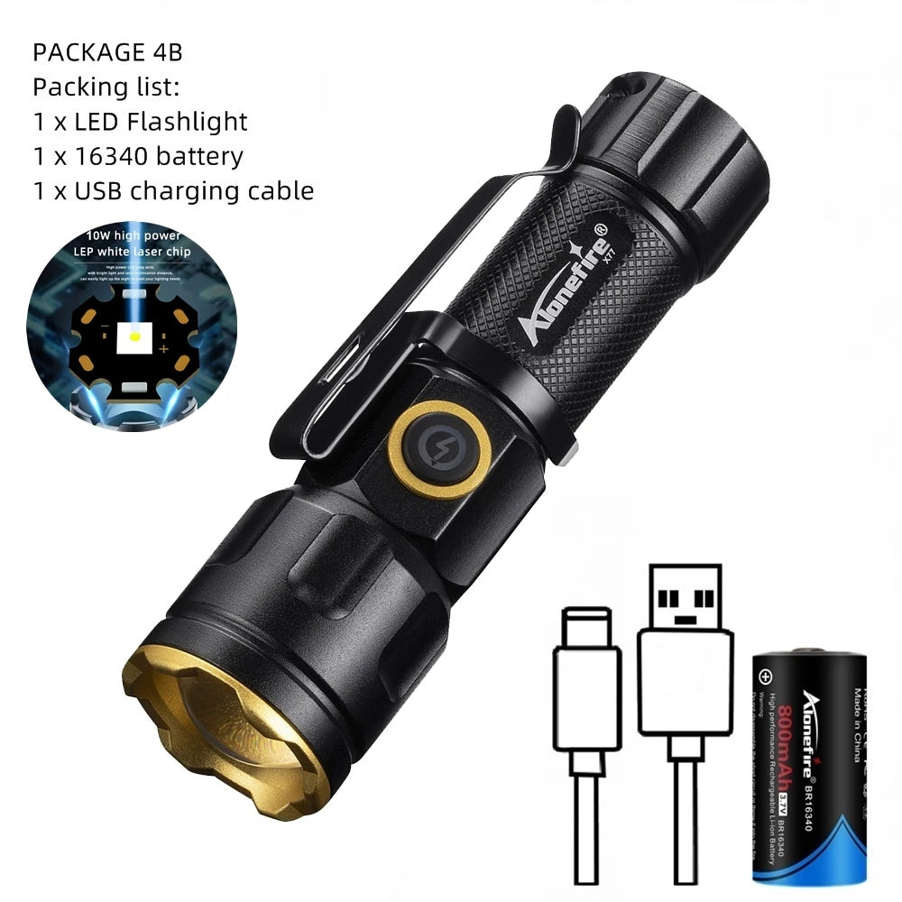 Zoom White Light Beam Mini Flashlight Rechargeable Portable Child Lady Backpack Pocket Home Outdoor Magnet Work Emergency Torch