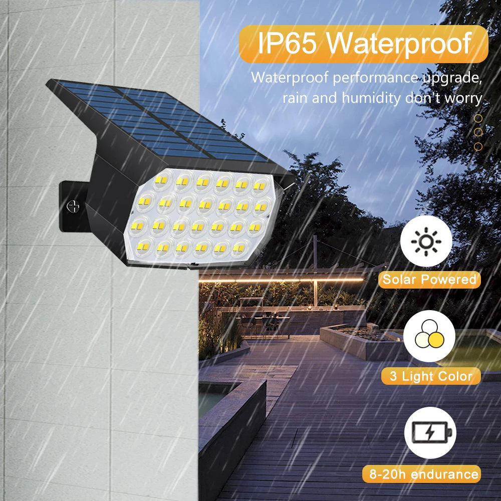 1-6PCS 74LED Tricolor Solar Spot Lights Super Bright Waterproof IP65 Solar Powered Garden Lighting For Outside Landscape