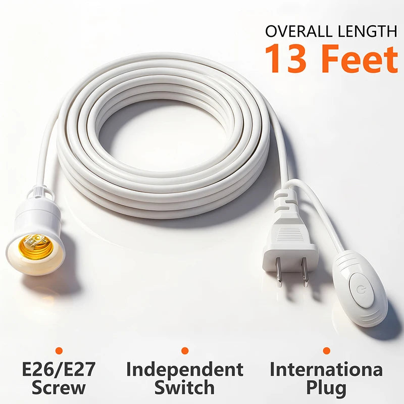 4M E26 E27 US Plug Lamp Base Power Cord Cable Hanging Pendant LED Light Fixture Socket Adapter With Switch Wire