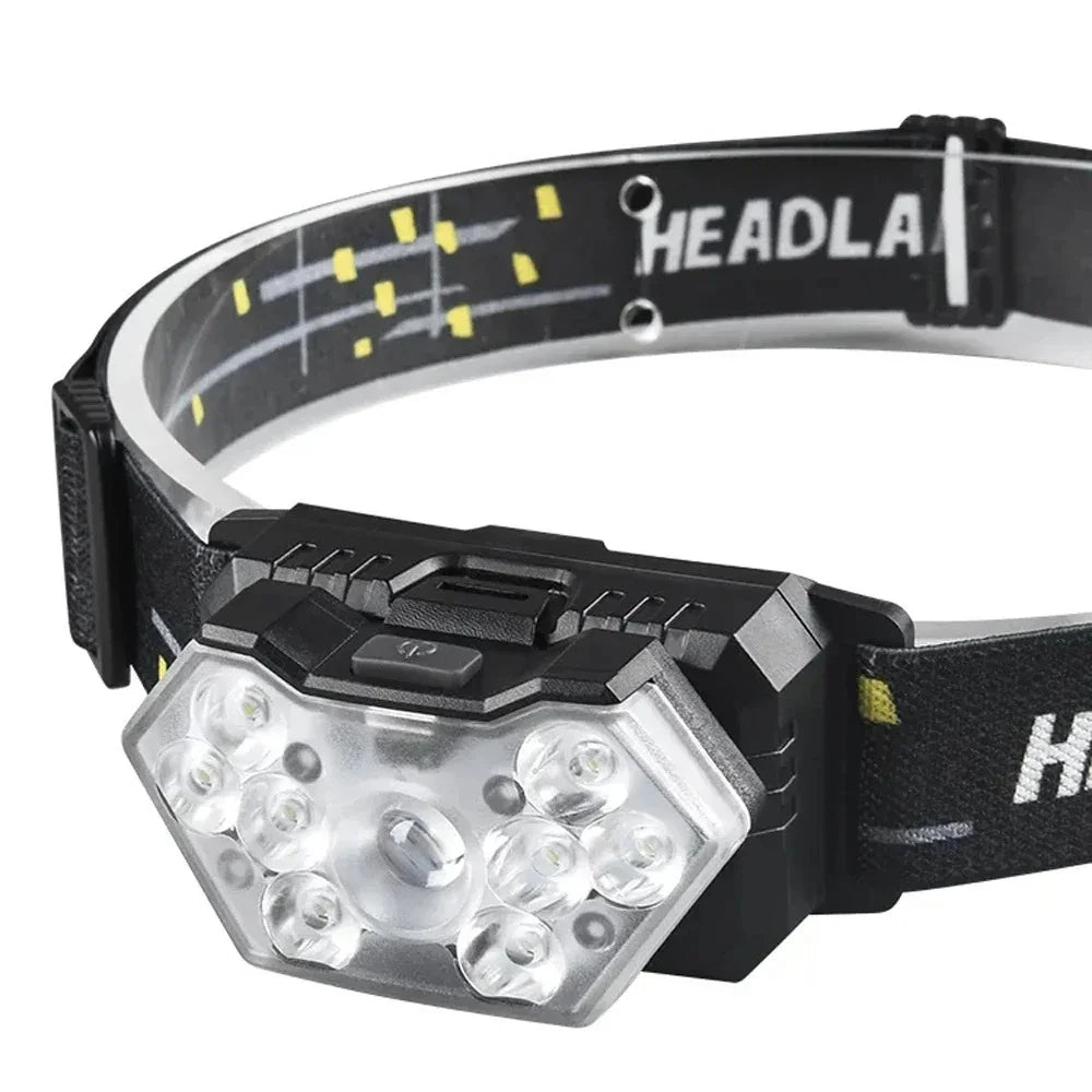 Portable 9-LED Headlamp Flashlight AAA Battery Powered High Brightness for Camping Fishing Hiking Outdoor Work Emergency Light