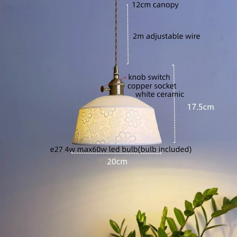 IWHD Home Decor LED Pendant Light Fixtures Bedroom Hallway Living Room Nordic Modern Leaf Ceramic Copper Socket Hang Lamp Lampen