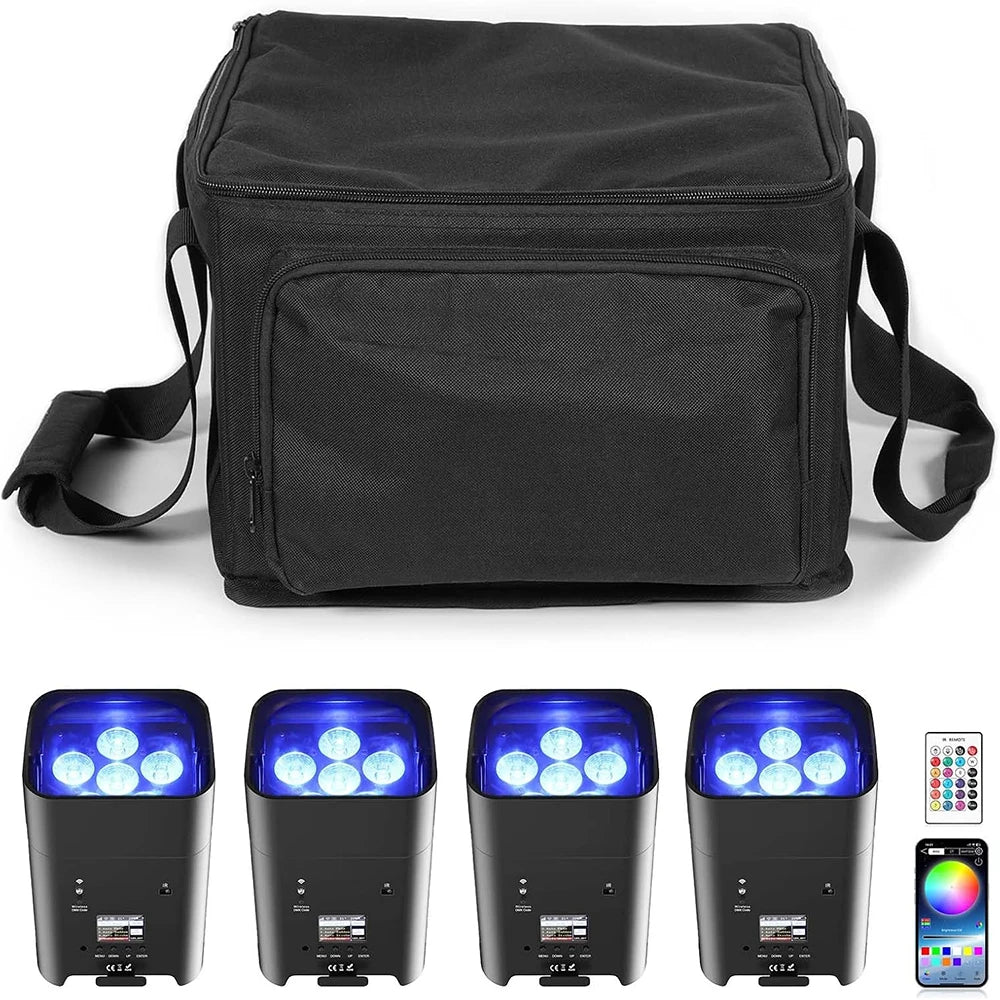 1/4PCS Wireless Remote Control RGBAW+UV Par Light Battery LED 6x18W 6 in 1 Movable for Disco KTV Bar Christmas Lights Stage Lamp