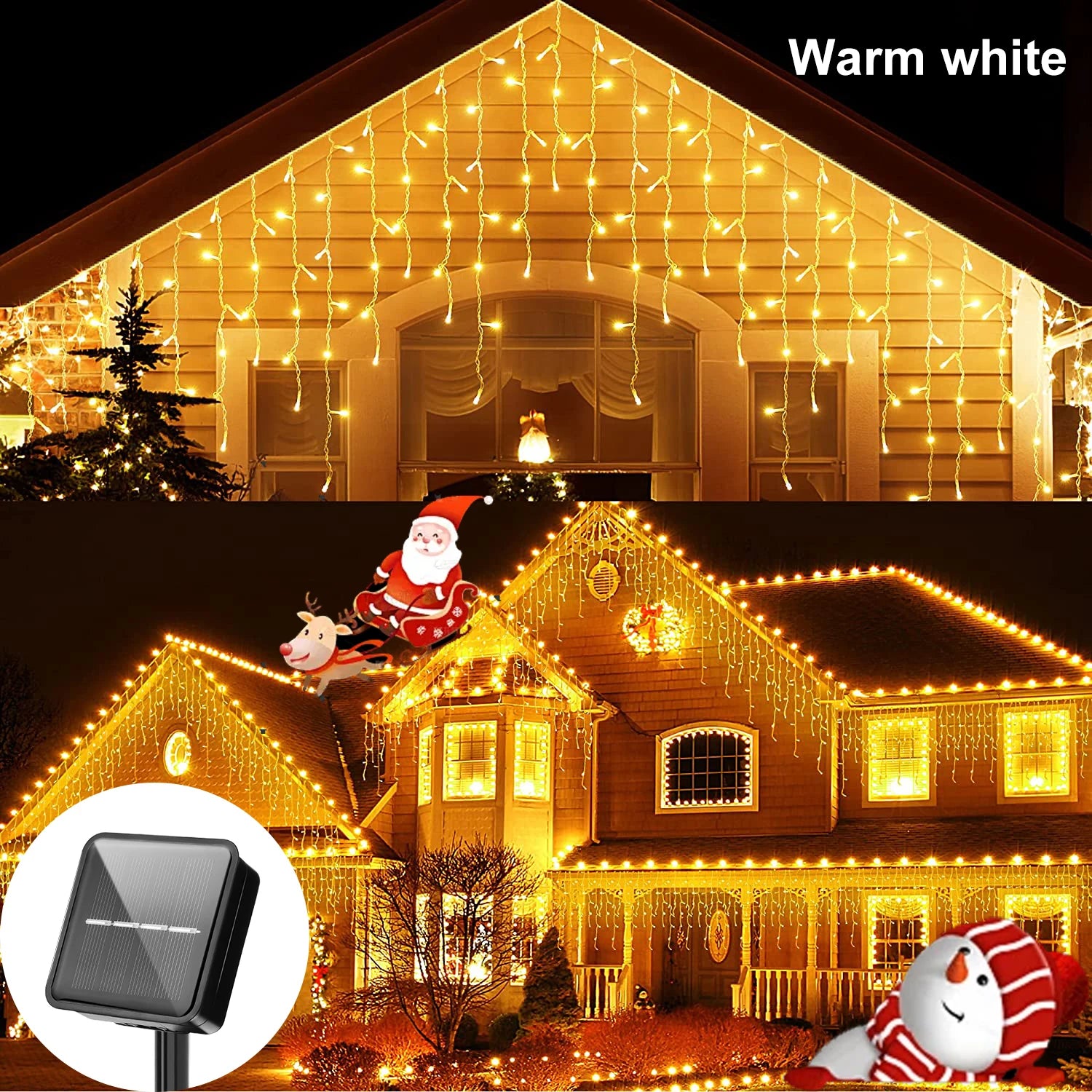 3.5M/7.5M Solar Curtain Icicle Light Outdoor Eaves Decor String Lights Garden Party Yard Christmas Decoration Holiday Garlands