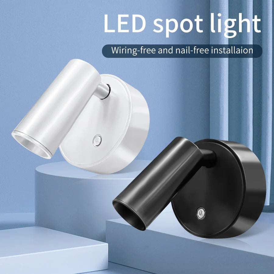 LED Light Magnetic Rechargeable Wall Light Spotlight Wireless No Punch Reading Light with Touch Switch Dimmable Bedside Lamp
