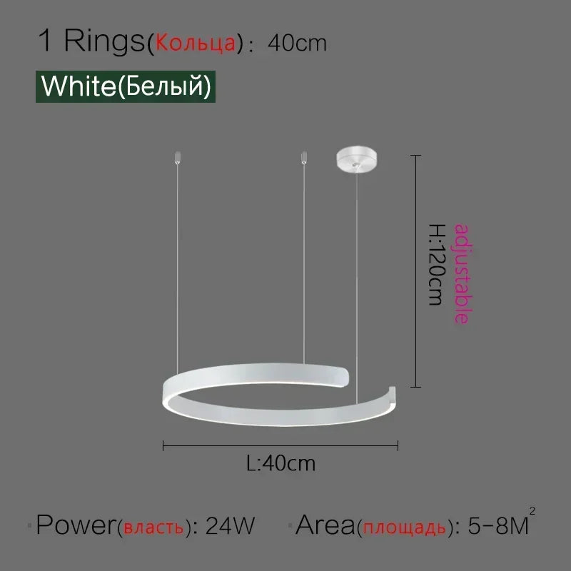 Modern Art Circle Rings Ceiling Chandeliers Hanging Pendant Led Lighting for Living Room Staircase Hotel Decor Suspension Lustre