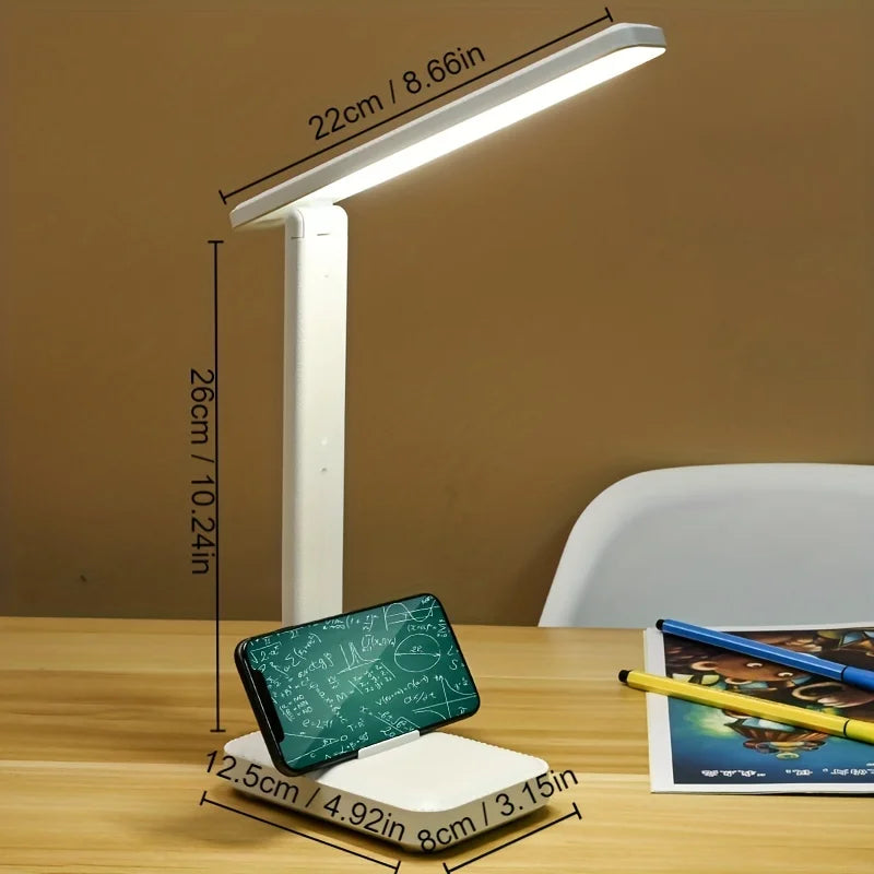 USB Powered Foldable LED Desk Lamp, 3-Level Dimmable Cool White, Fixed Angle Eye-Caring Light for Office Study Reading