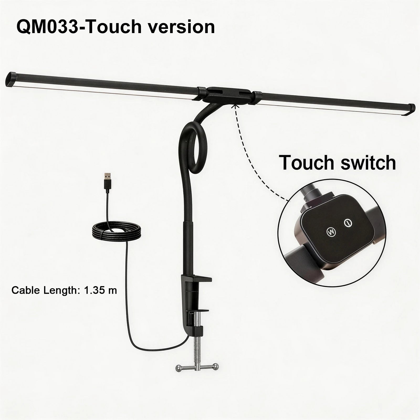 Eye-care Double Head Desk Lamp LED Clip-on 180 Degree Foldable 3 Color Modes Adjustable 3000K-6000K 10 Brightness Levels Computer Screen Light for Home Reading PC Game
