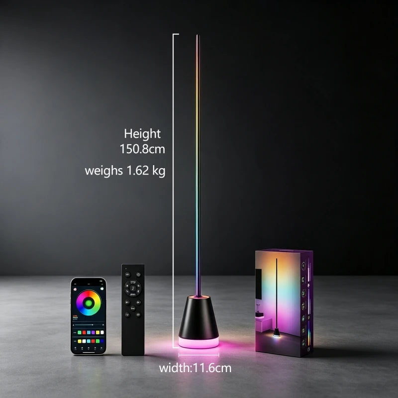 59inch RGB LED Corner Floor Lamp APP & Remote Control Timing Dimmable Standing Mood Light, Music Sync Ambient Light for Bedroom Gaming Room Live Streaming Decor