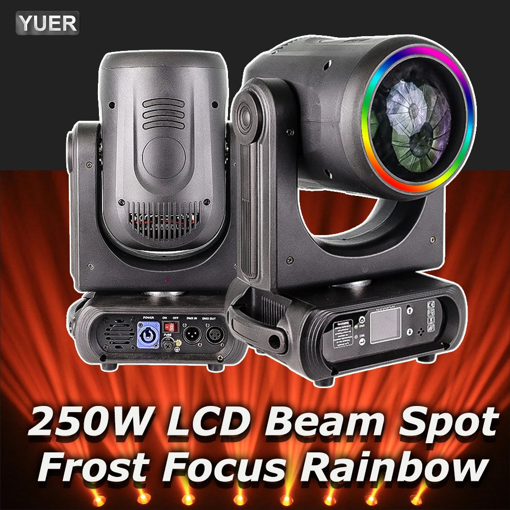 250W LED Beam Spot Moving Head Light Focus Frost Ainbow Effect LCD Display Screen DMX512 Light DJ Disco Bar Party Stage LIghting
