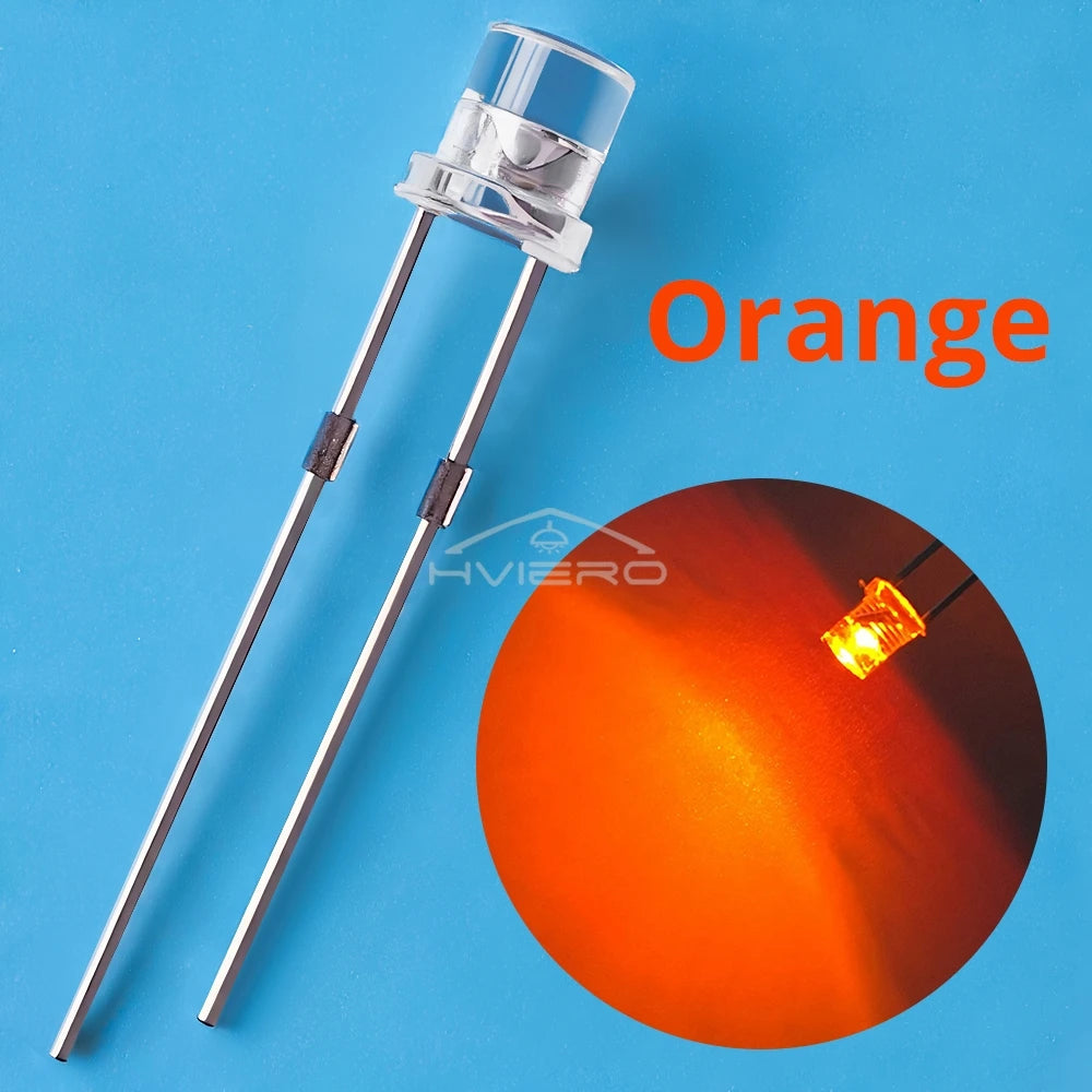 100Pcs F3 3mm 2pins Ultra Bright LED Bulbs Flat White Red Yellow Blue Green Pink Diode Led Wide Angle Light Emitting Diodes Lamp