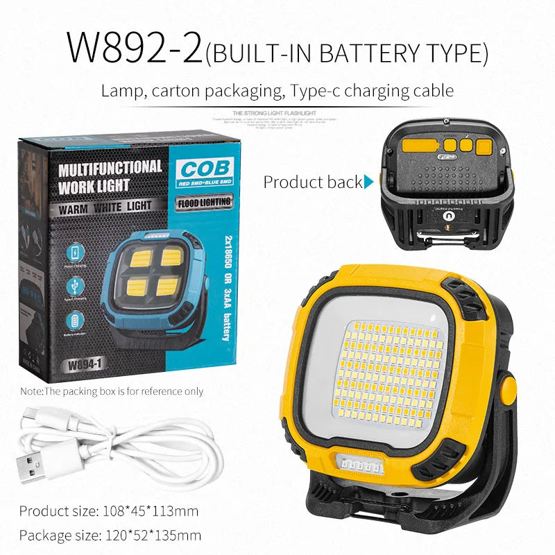 Outdoor Camping Fishing Emergency Rechargeable Magnetic Work Lamp Portable LED Spotlight Lantern Strong Light Flashlight W892