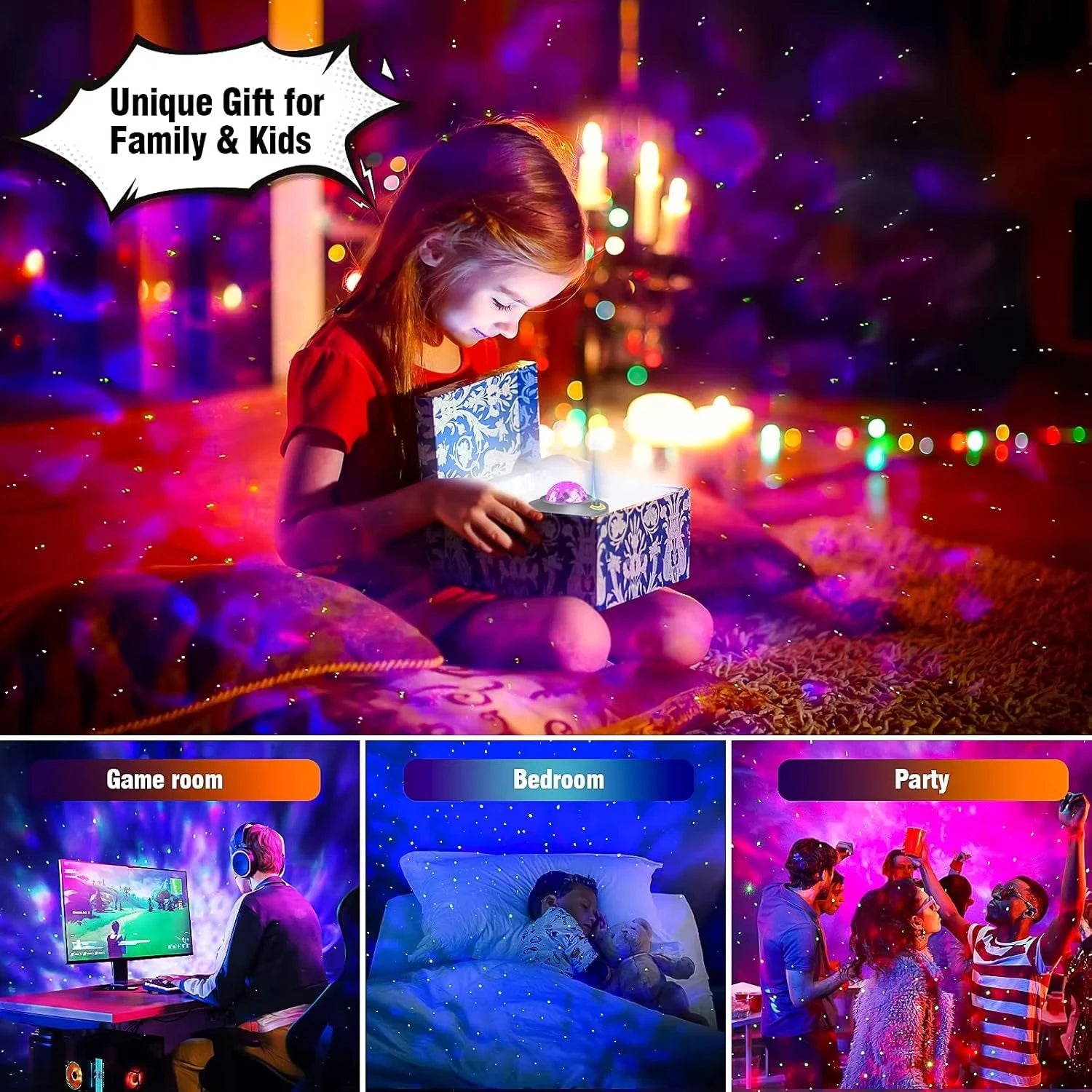 LED Starry Sky Galaxy Projector Night Light BT Music Player Remote Control USB Plug Ocean Wave Ambient Light Kids Birthday Gift