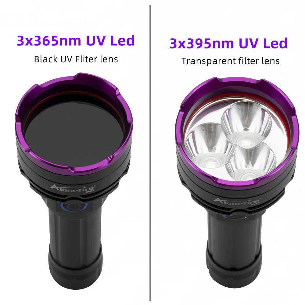 3 Led 30W 365nm/395nm UV Flashlight High Power Ultraviolet Curing Scorpion Money Ore Scorpion Cat Pet Urine Stains Marker Lamp