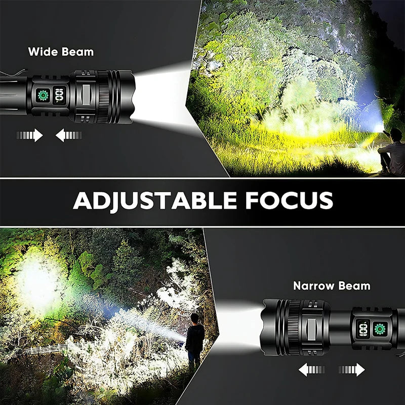 Powerful Aluminum Alloy LED Flashlight Usb Rechargeable Torch Lighting Zoomable Waterproof Flashlight With 26650 Battery