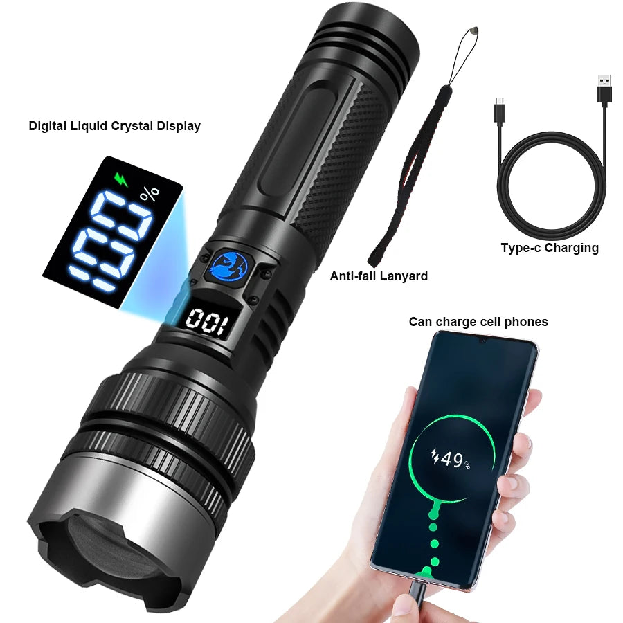 Powerful SL-301 LED Flashlight Battery Display USB Rechargeable LampTelescopic Zoom Torch Light Outdoor Camping Flash Light