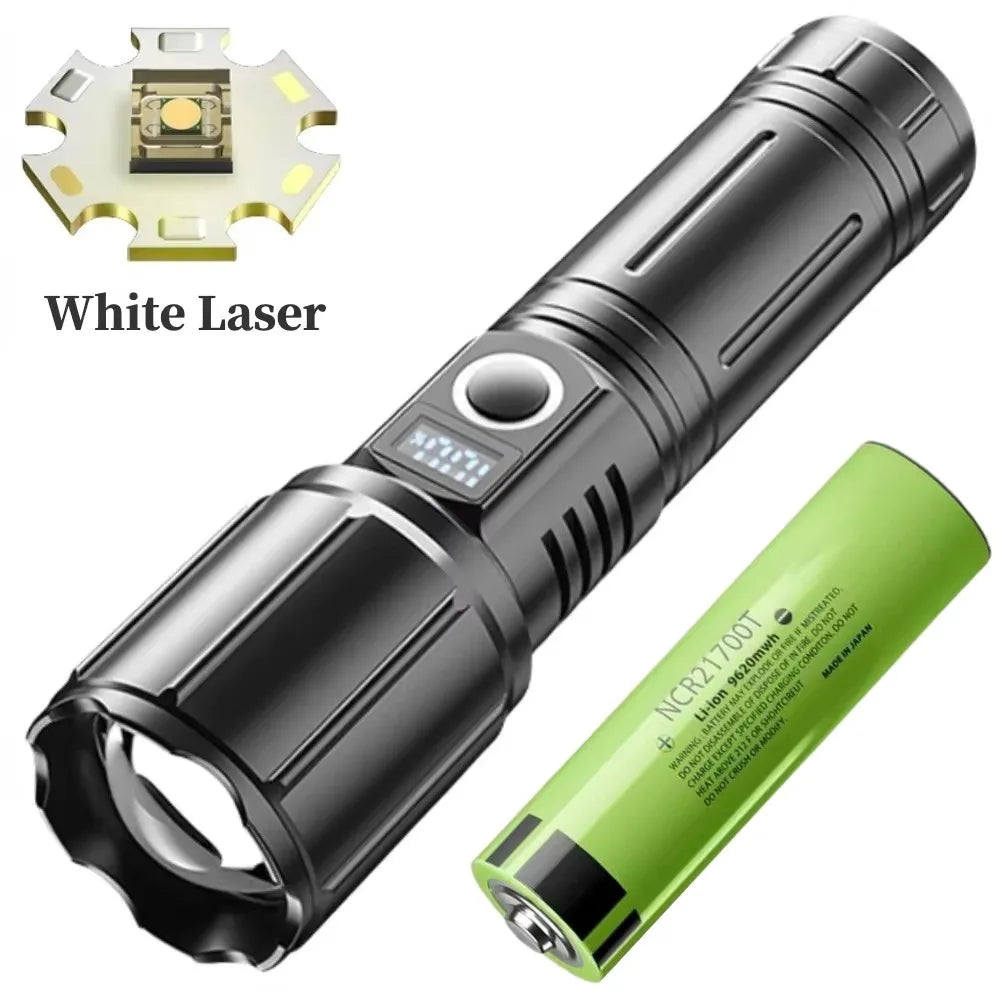 High Power LEP White Light Flashlight 3000 Meter Long Range 26650 Battery Type C Usb Rechargeable Tactical Portable Lantern