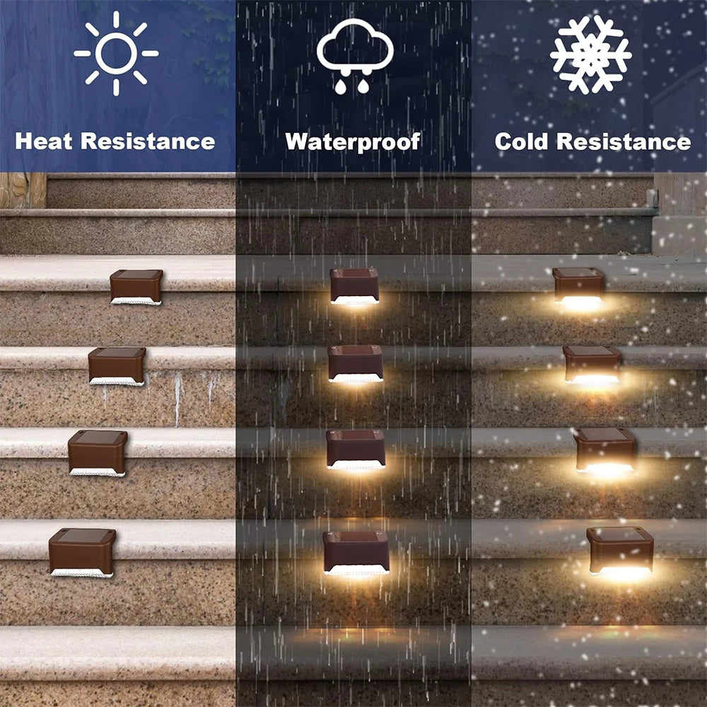 Warm White LED Solar Step Lamp Path Stair Outdoor Garden Lights Waterproof Balcony Light Decoration for Patio Stair Fence Light