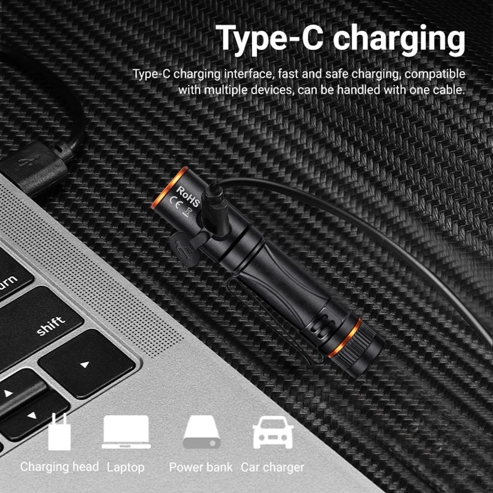 EDC Mini High Bright Pen Flashlight USB Rechargeable Magnet Small Pocket Torch Outdoor Camping Hiking Emergency Lighting Light
