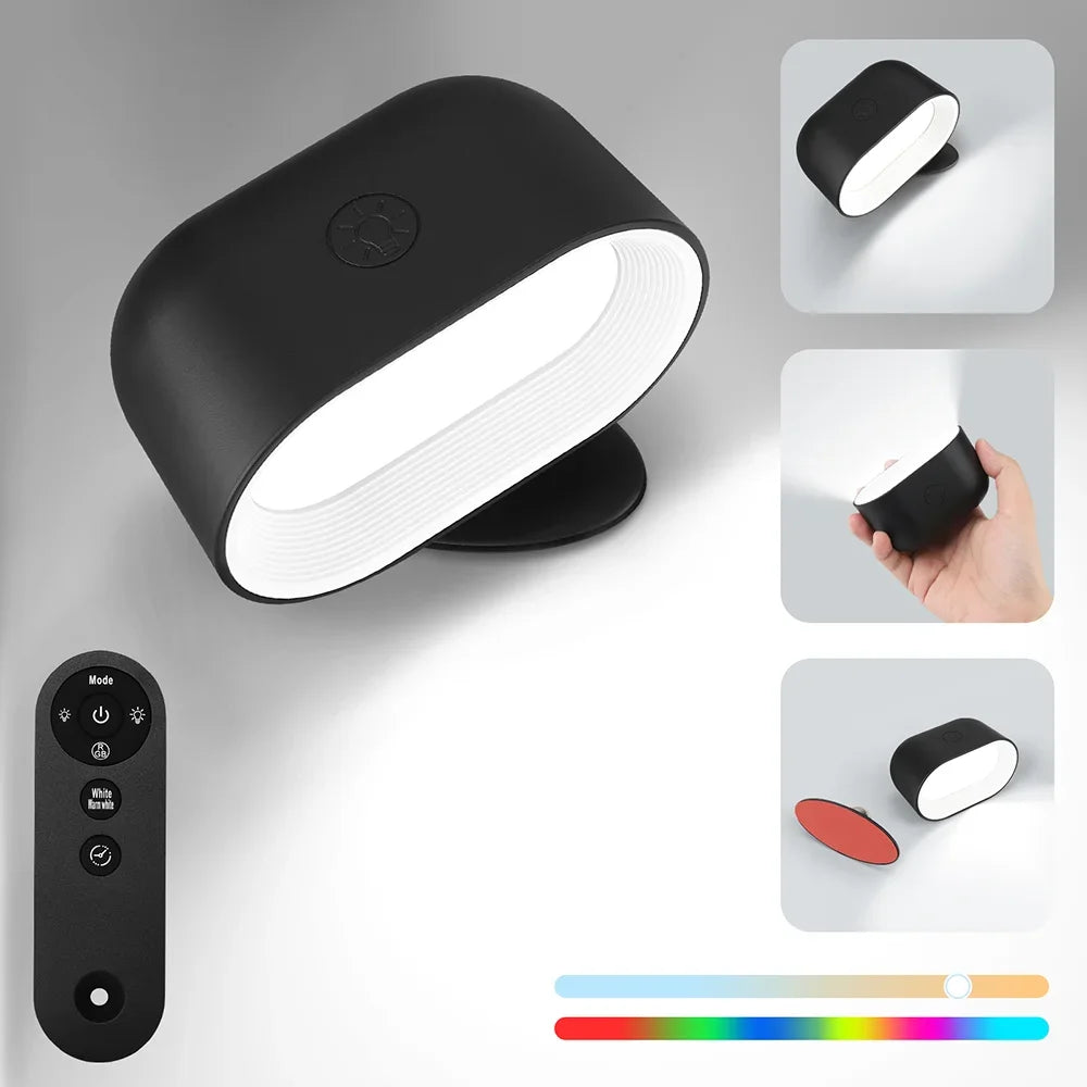 Magnetic LED Wall Light Rechargeable Reading Lights 360° Rotation Touch Remote Control Cabinet Spotlight Round Shape Night Lamp