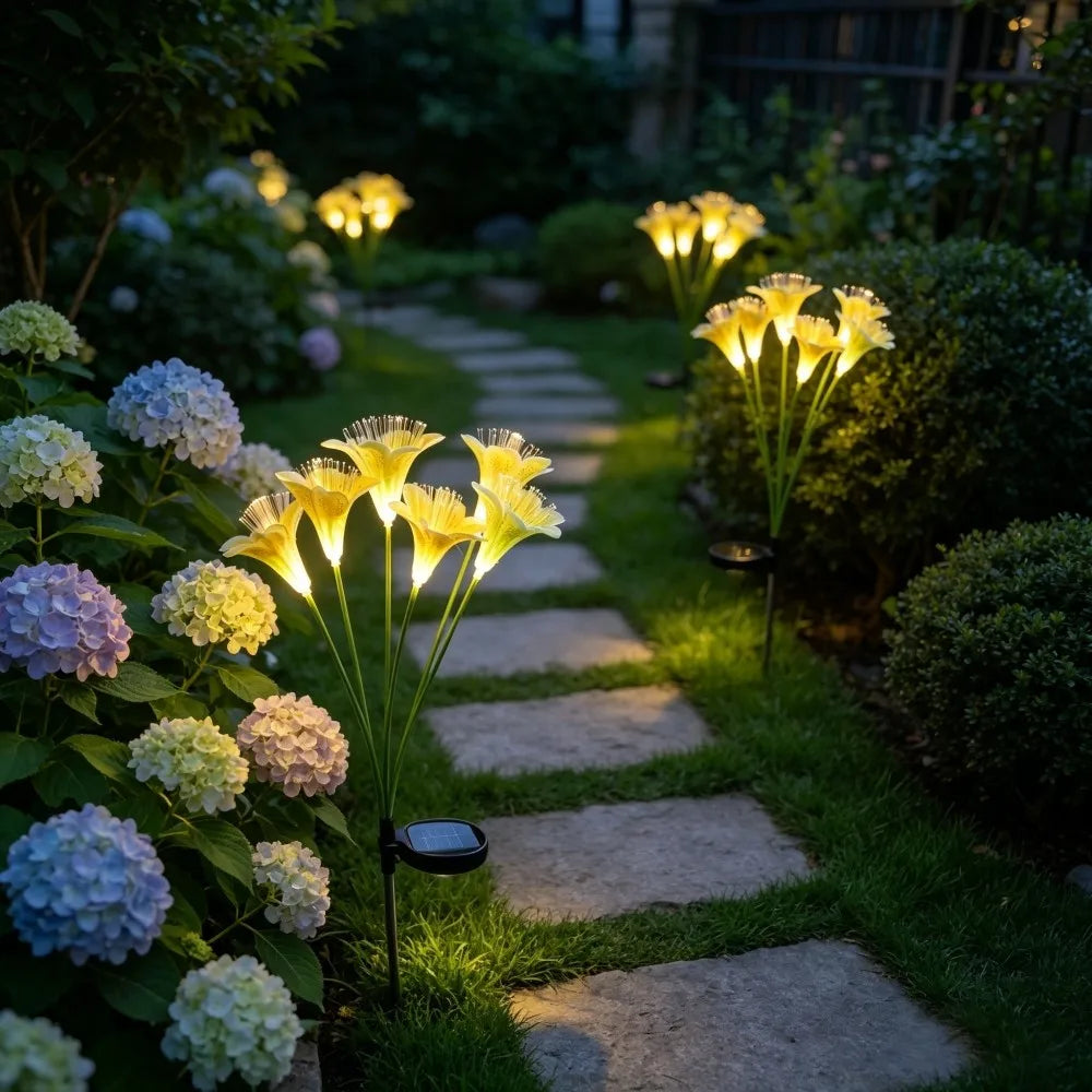Solar Lily Flower Garden Stake Lights, Warm White IP65 Waterproof  Pathway Lights for Wedding Party Outdoor Patio Yard Decor