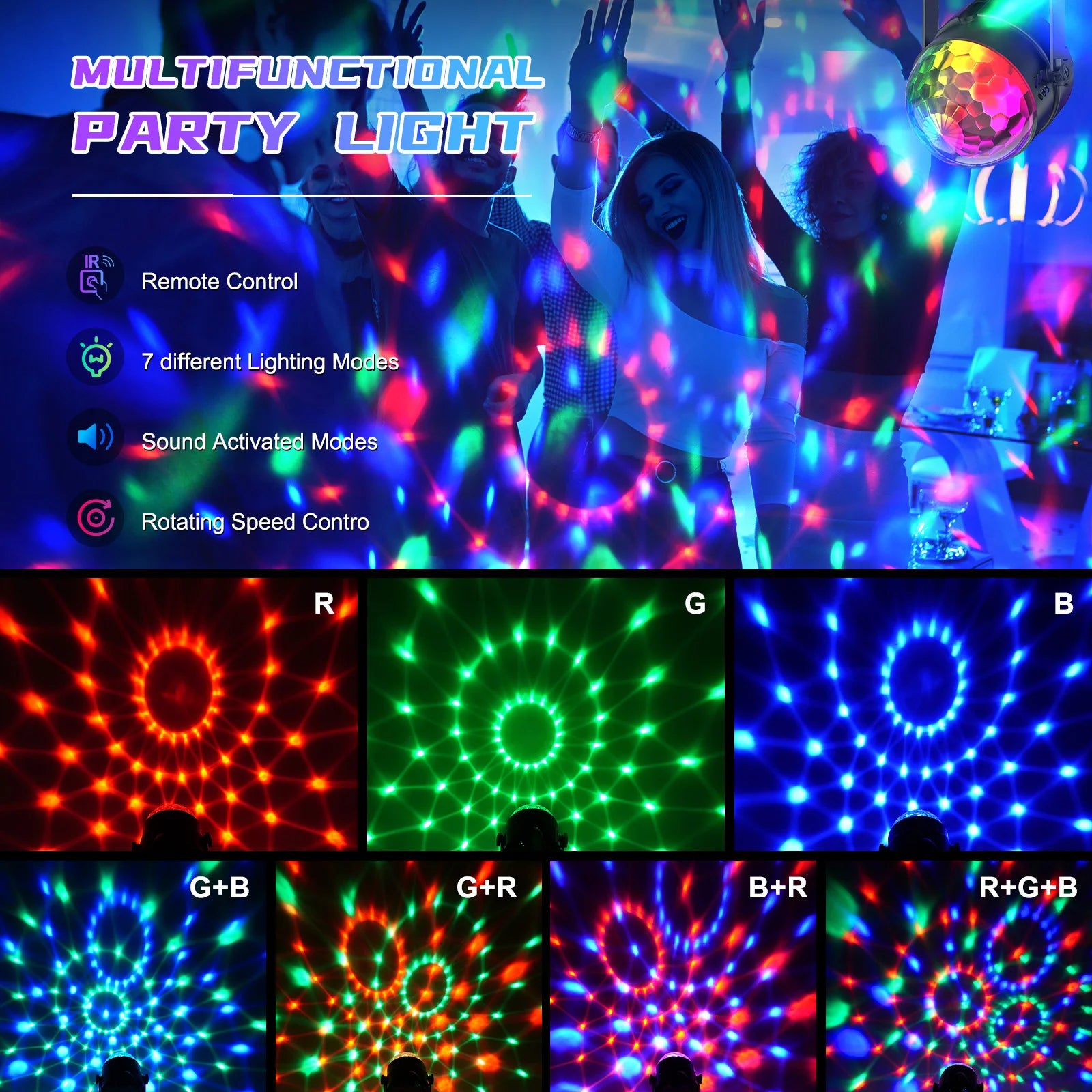 U'King 4PCS RGB LED Stage Disco Light Rotating DJ Ball Strobe Remote Control LED Magic Ball Light Christmas Party Club Show Lamp