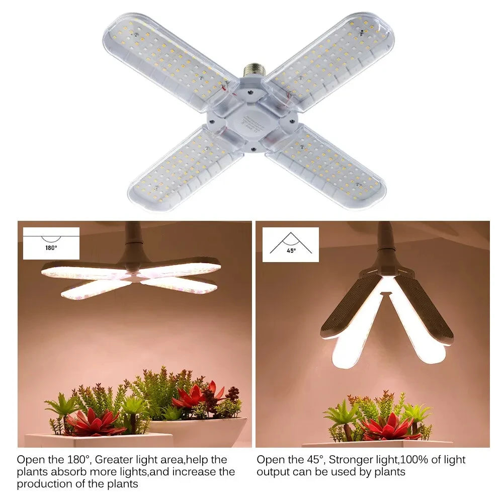 48W Fan Leaf Foldable LED Grow Light Full Spectrum E27 Plant Growing Light Phytolamp Bulb Indoor Plants Flower Seedling