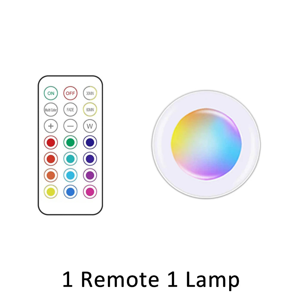 Led Under Cabinet Lights with Remote Control Wireless RGB Color Changing Night Light for Kitchen Bedroom Closet Counter