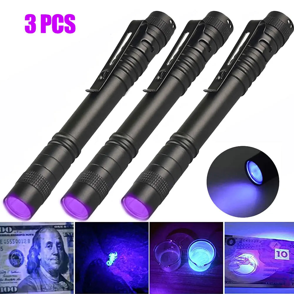 Mini Pen Light Flashlight Red/White/395nm Torch Penlight Flashlight with Clip Pet Dog Cat Urine Stain Ore Money Detection Torch