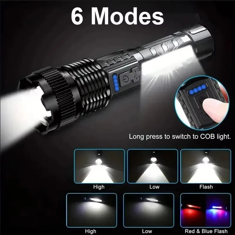 2pcs/set High Power LED Flashlight Strong Light Tactical Torch Rechargeable Portable Lamp Outdoor Emergency Camping Lantern