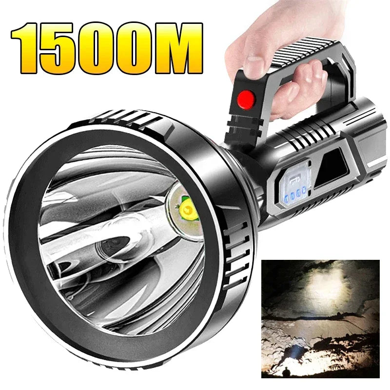 High Power LED Flashlight Waterproof USB Rechargeable Fishing Lantern Torch Powerful Spotlight Searchlight for Camping
