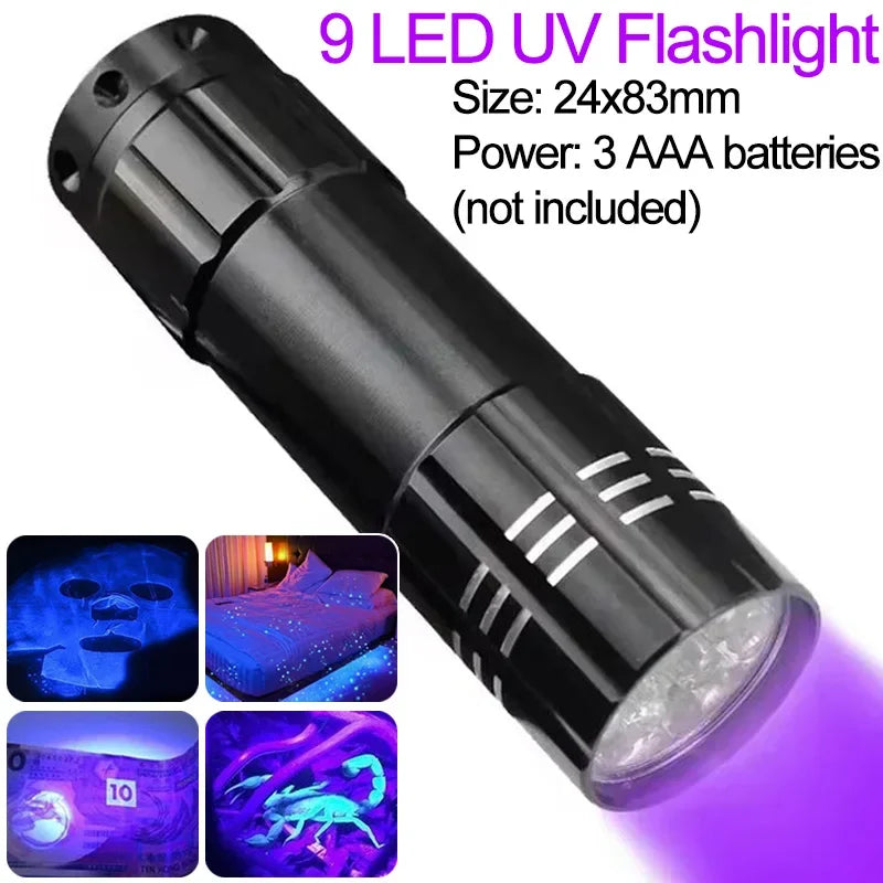 UV Flashlight LED Ultraviolet Torch Zoomable Mini Ultra Violet Lights 395/365nm Inspection Lamp Pet Urine Stain Detector Tools