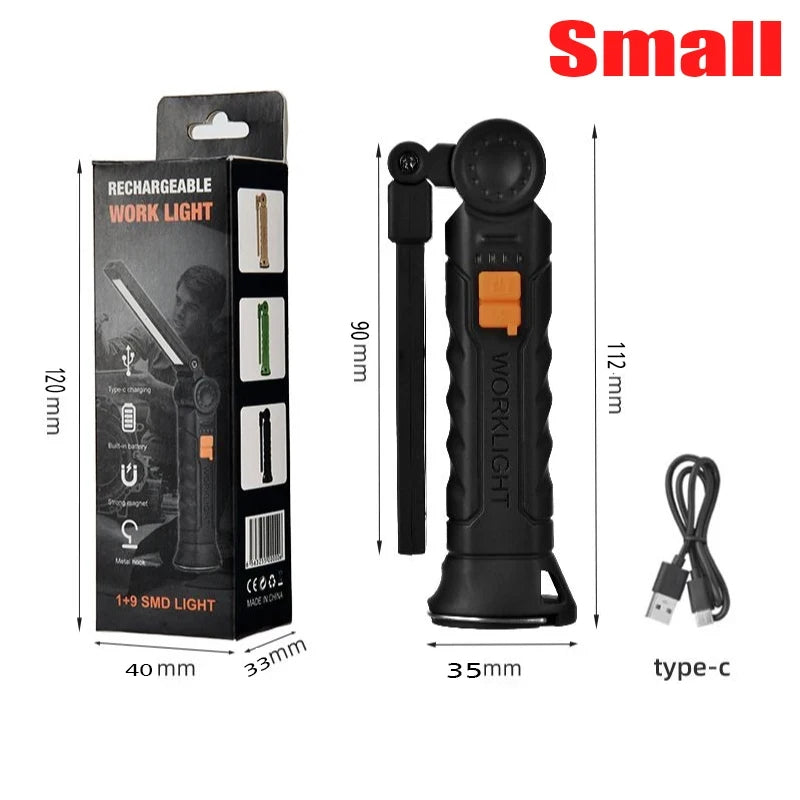1-10pcs COB LED Flashlight Magnetic Work Light USB Rechargeable Torch Portable Lantern Inspection Light Camping Car Repair Lamp