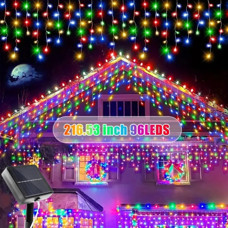 New Solar Icicle LED Lights Waterproof Outdoor Garden Lights 8 Modes Decorative Lamp for Home Party Patio Yard Balcony Decor