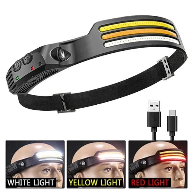 USB Rechargeable COB LED Induction Headlamp With 1200mAh Built-in Battery Head Flashlight Outdoor Camping Fishing Head Lantern