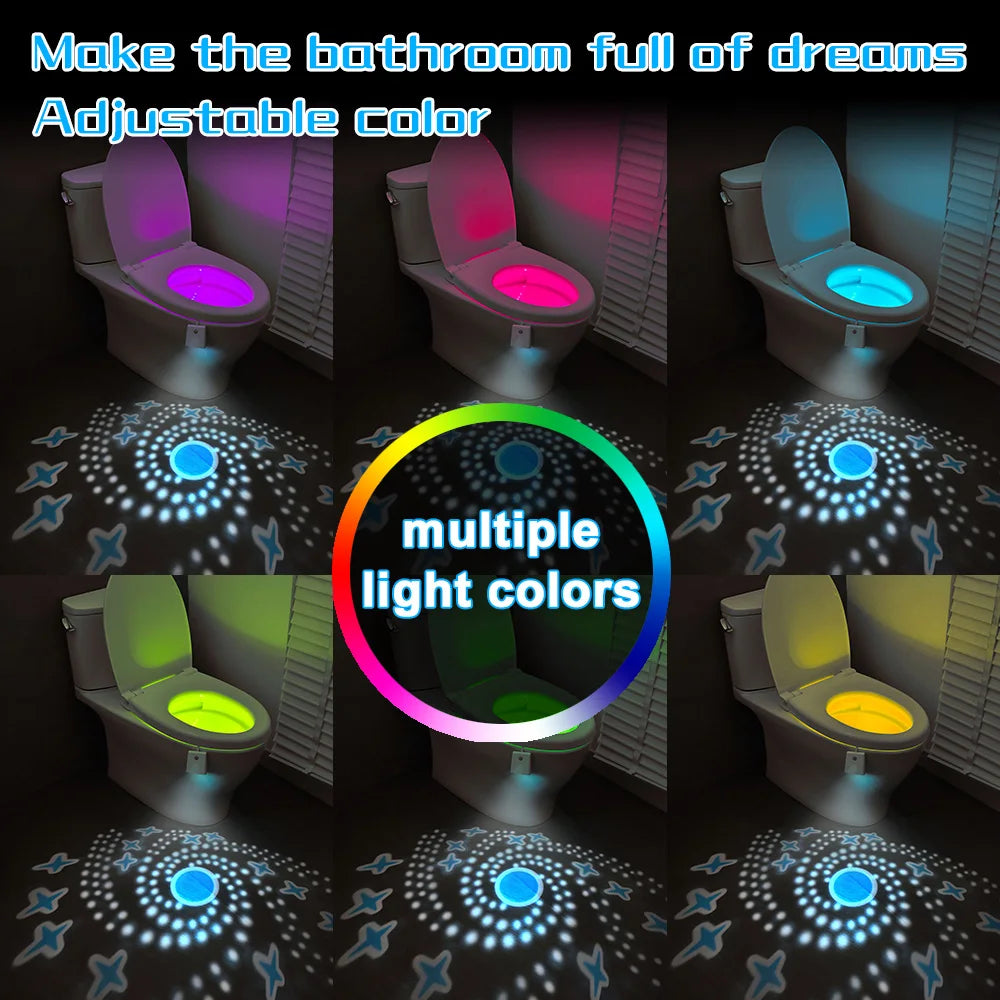 Toilet Night Light Charging Waterproof Human Sensing Toilet Induction Light Colorful Projection Lamp Bathroom Lighting Decor