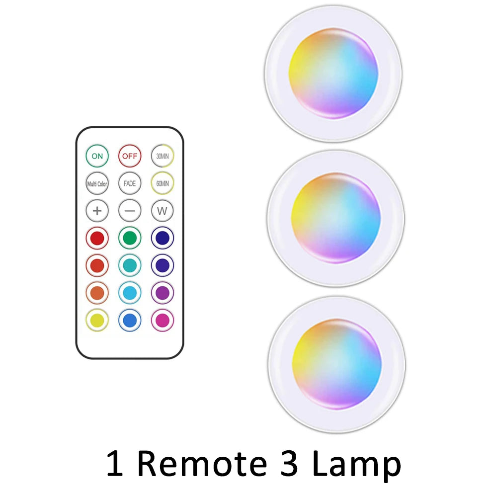 Led Under Cabinet Lights with Remote Control Wireless RGB Color Changing Night Light for Kitchen Bedroom Closet Counter