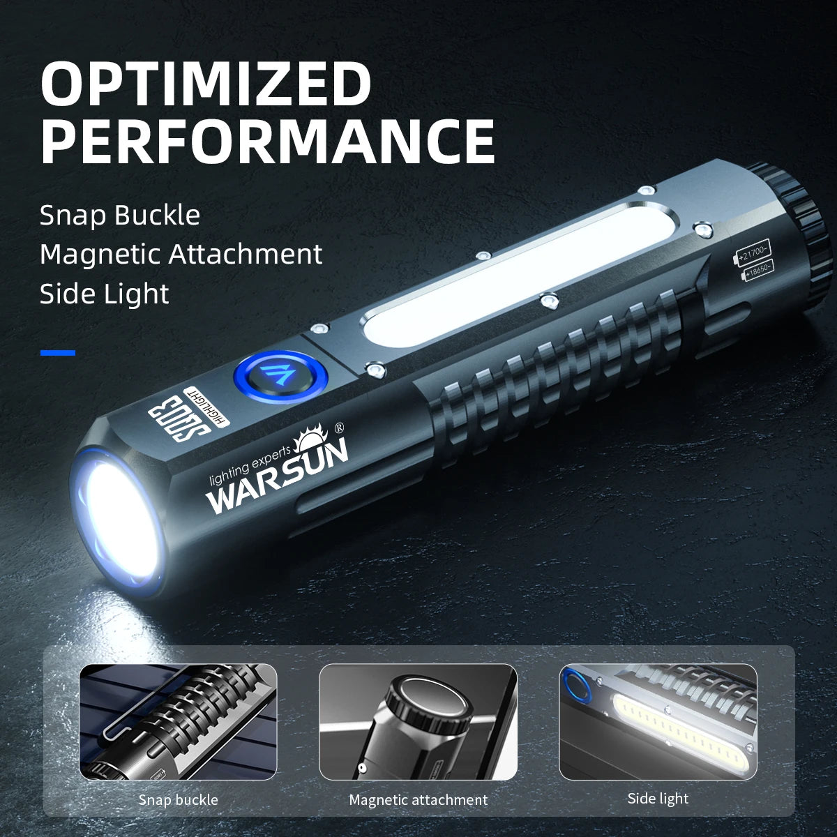 Warsun Powerful LED Flashlight Magnet Rechargeable Torch Light Portable Lantern  8 Modes Hand Lamp For Camping Hiking  Emergen