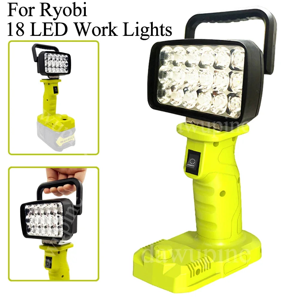 For Ryobi 18V Lithium Battery P107 P108 18 Beads LED Working Lights Portable Lanterns Camping Lamp Torch  Flashlights Spotlights