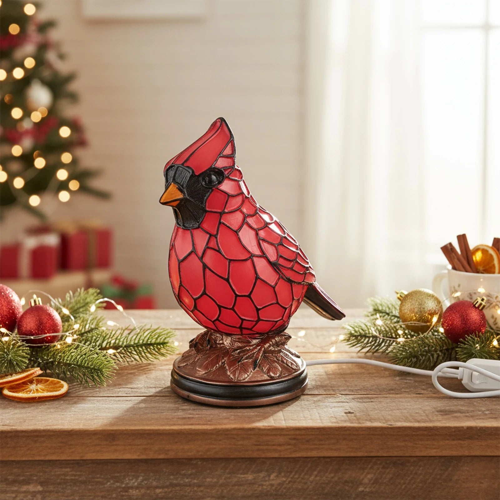 Cardinal Lamp Christmas Art Decor Light Red Bird Night Light Home Decor (Large)