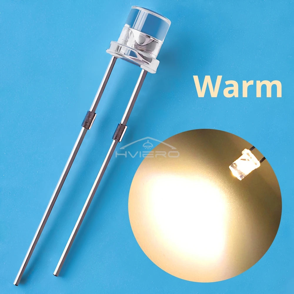 100Pcs F3 3mm 2pins Ultra Bright LED Bulbs Flat White Red Yellow Blue Green Pink Diode Led Wide Angle Light Emitting Diodes Lamp