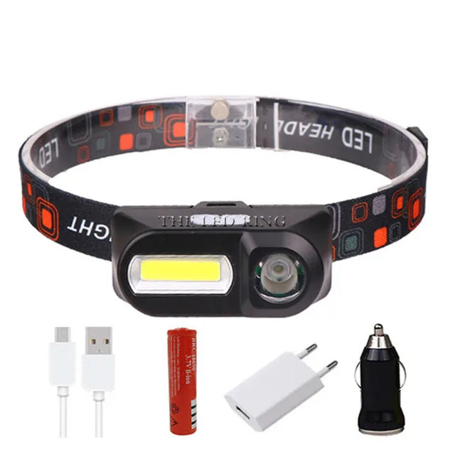 XP-G Q5 Headlamp Head Lamp Headlight Waterproof 2500lm Cob Led Built In Usb Rechargeable 14450 Battery Working Light 5w