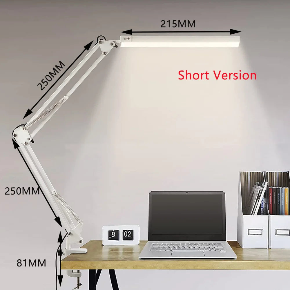 10W LED Desk Lamp with Clamp Adjustable Swing Arm Dimmable Table Light 3 Color Modes 10 Brightness Levels Eye-Caring USB Reading