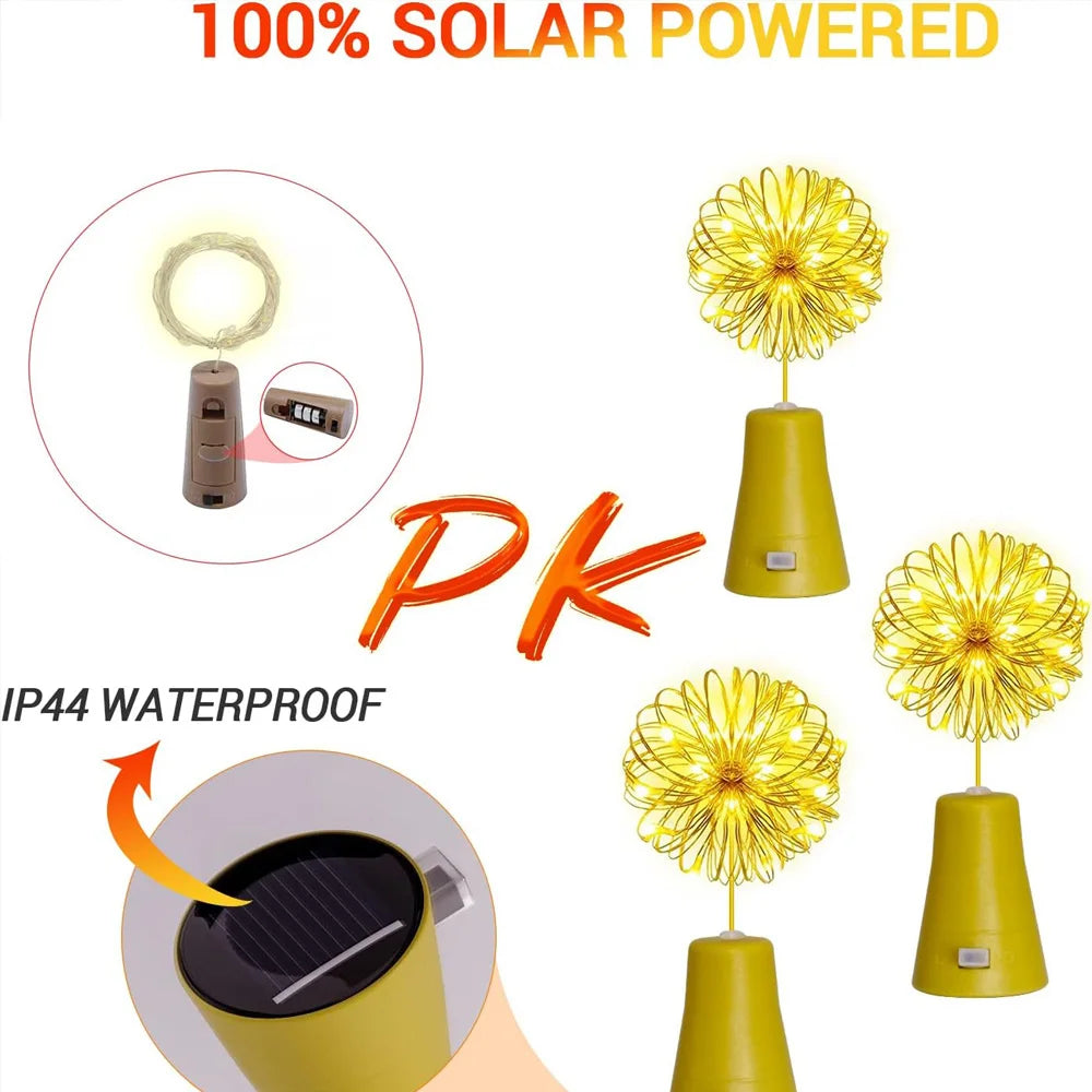 20LEDs Solar Wine Bottle String Light Solar Copper Wire Fairy Lights Cork Shape Christmas Lamp For Wedding Party Garden Decor