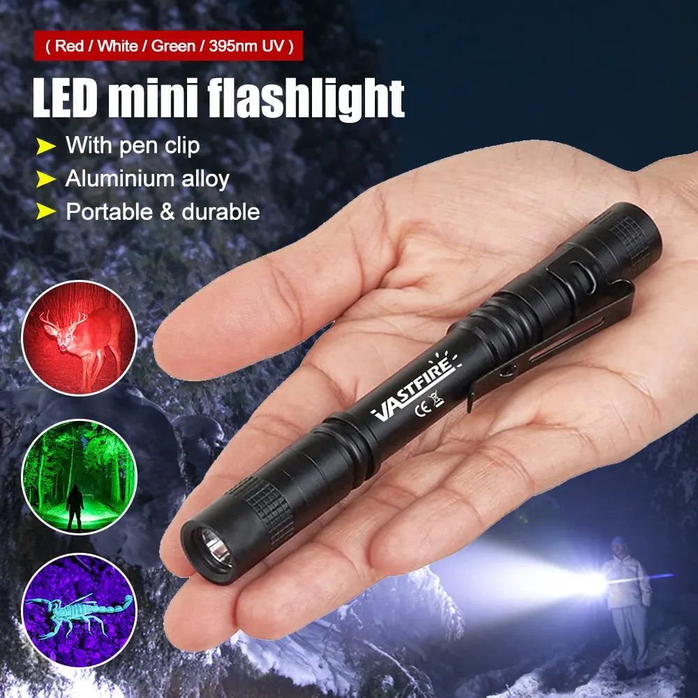 Mini Pen Light Flashlight Red/White/395nm Torch Penlight Flashlight with Clip Pet Dog Cat Urine Stain Ore Money Detection Torch