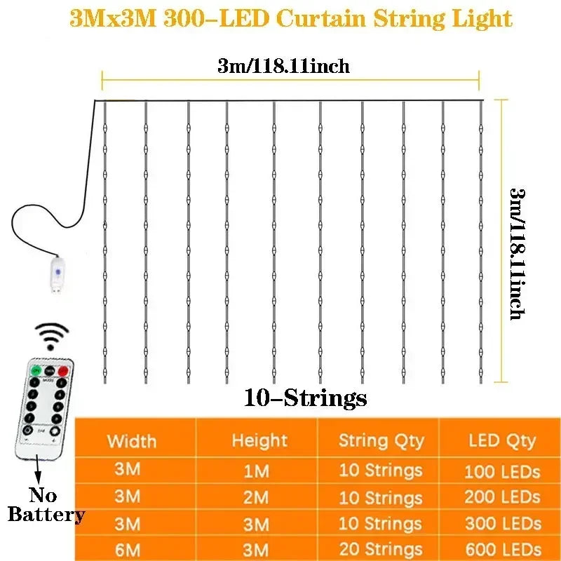 3M 6M USB LED Curtain 8 Modes Light with Remote Wedding Bedroom Living Room Ramadan Decorations EID Mubarak Valentine's Day 2026