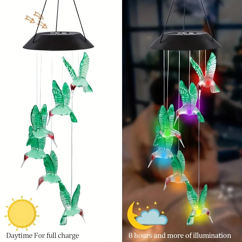 1pc Solar Light Hummingbird Wind Chimes Outdoor Decor Yard Decor For Christmas Gardening Gift Birthday Gift Halloween Decoration