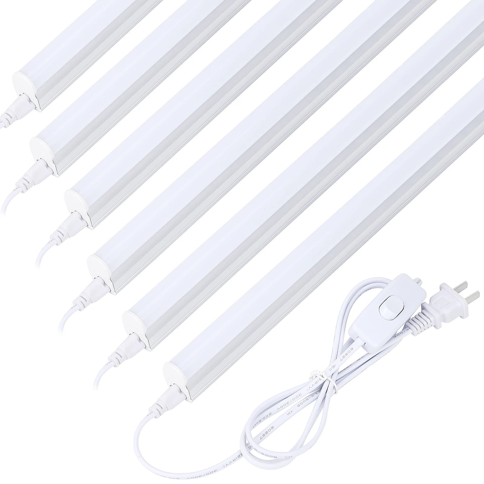 (6 Pack) LED T5 Integrated Single Fixture, 4FT, 3200lm, 6500K Super Bright White, 24W Utility LED Shop Light, Ceiling and Under