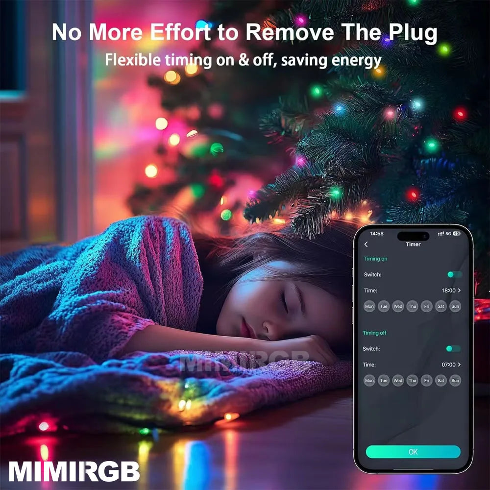 RGBIC Fairy String Lights W/APP Control Music Sync 12 Modes IP65 Waterproof USB Powered for Birthday Party Garland Home Decor