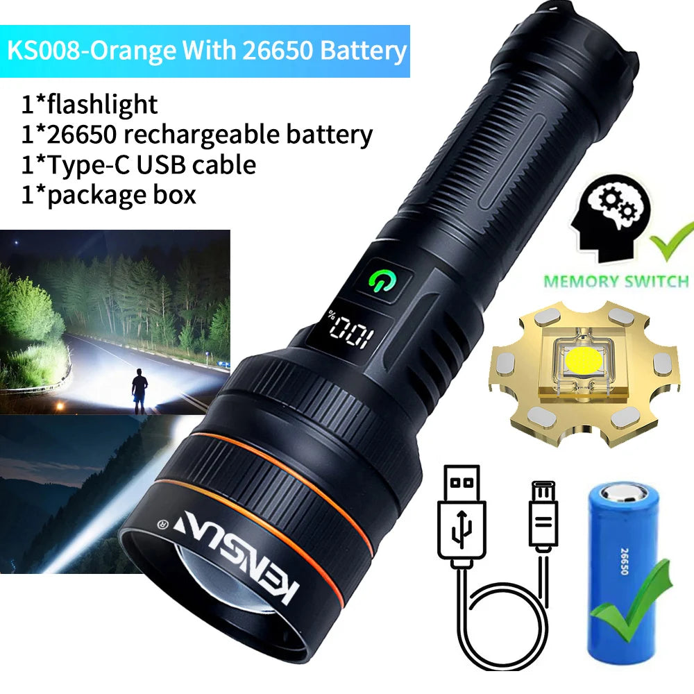 High Power Strong Light LED Flashlight Super Bright Long Range Tactical Torch Powerful USB Rechargeable Lantern Fishing Outdoor