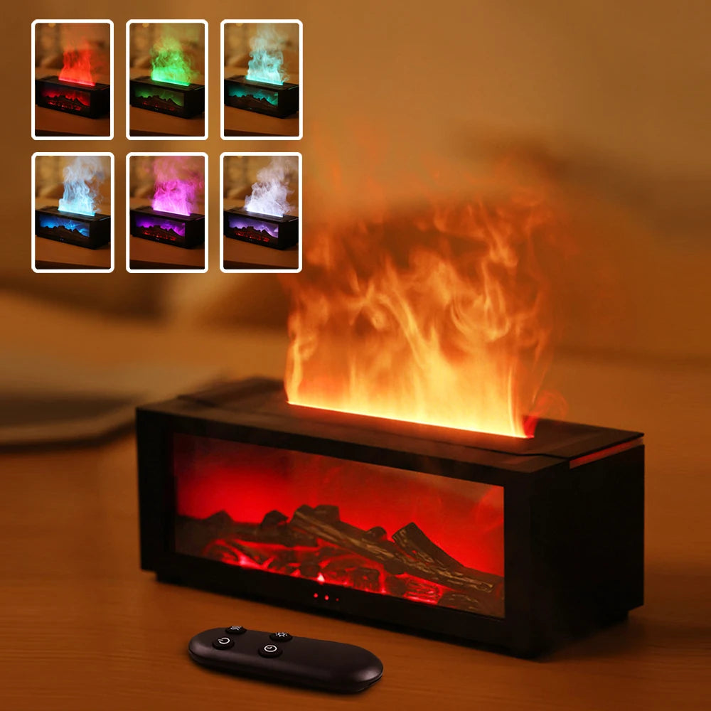 LED Simulated Flame Fireplace Aromatherapy Machine RGB Colorful Atmosphere Light Timming Home Air Humidifier with Remote Control